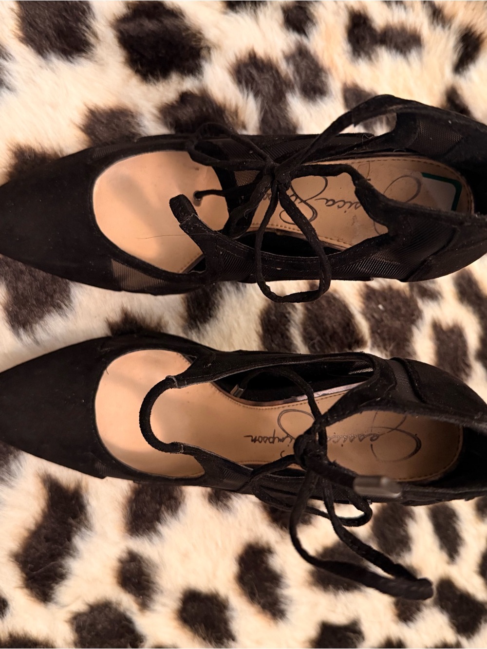 Jessica Simpson Black Lace-Up Pointed-Toe Stilettos